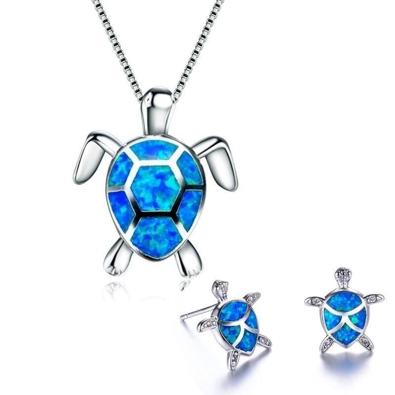 AquaTide | Ocean Serenity | Opal & Sterling Silver Sea Turtle Jewelry Set