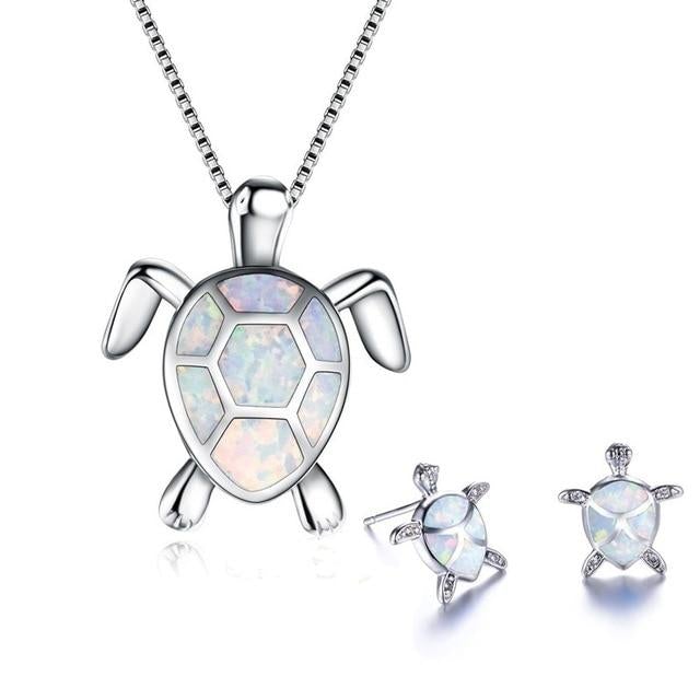 AquaTide | Ocean Serenity | Opal & Sterling Silver Sea Turtle Jewelry Set