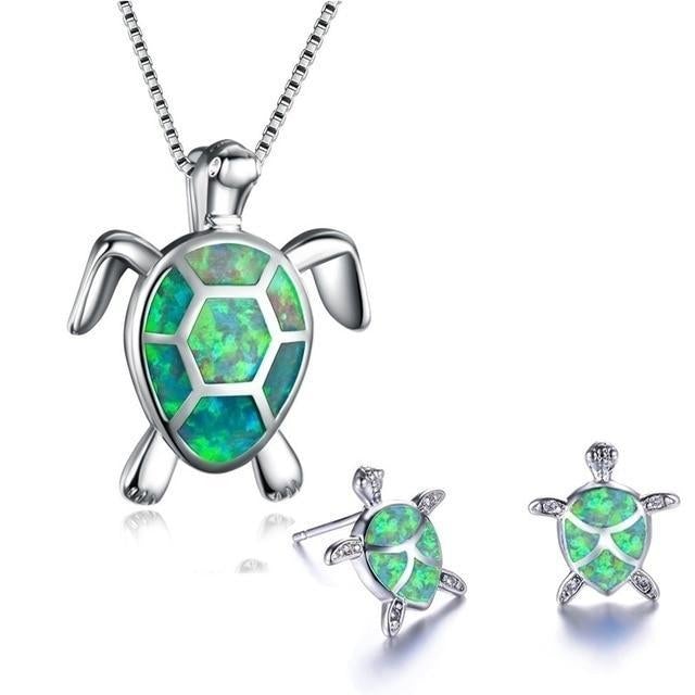AquaTide | Ocean Serenity | Opal & Sterling Silver Sea Turtle Jewelry Set