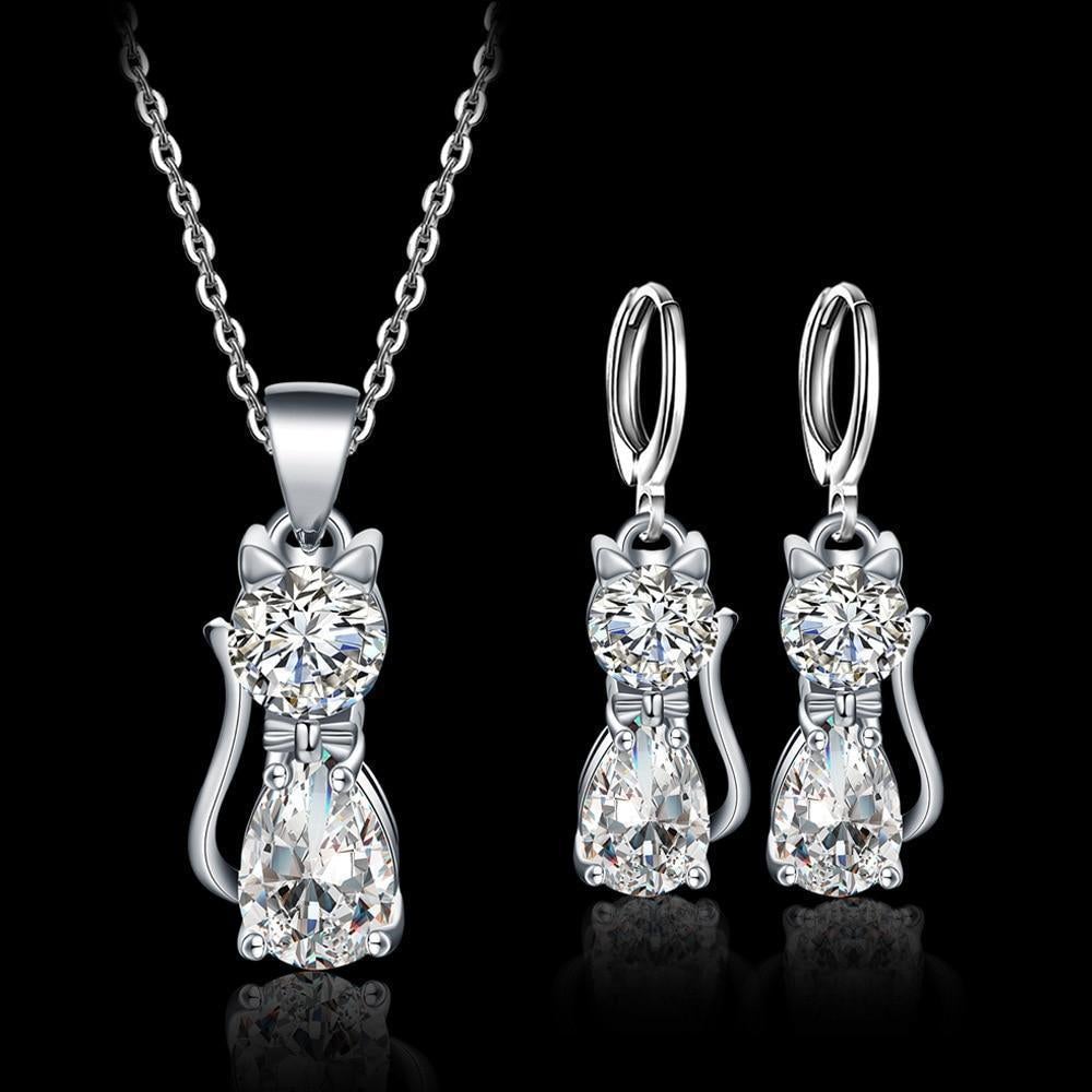 Whisker Whimsy | Sterling Silver Cat | Necklace + Earrings Set