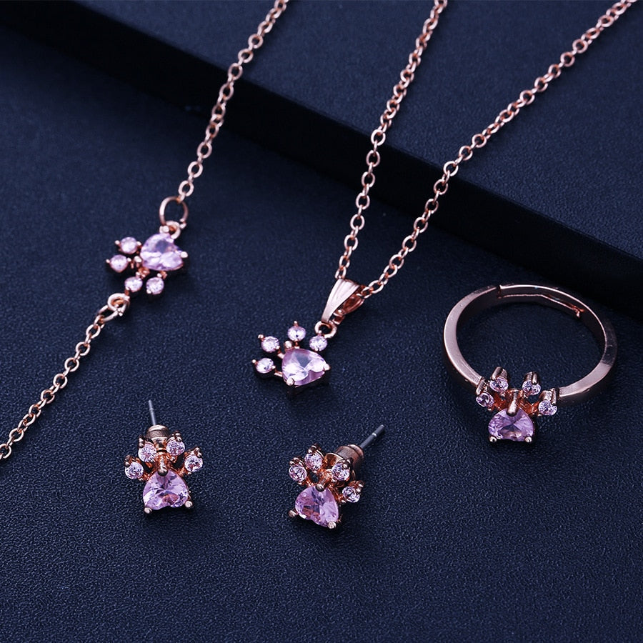 Tender Paws & Hearts | Rose Gold Four-Piece | Paw Jewelry