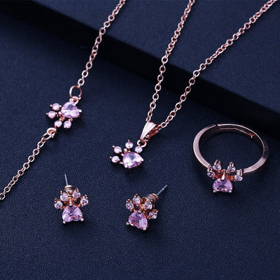 Tender Paws & Hearts | Rose Gold Four-Piece | Paw Jewelry