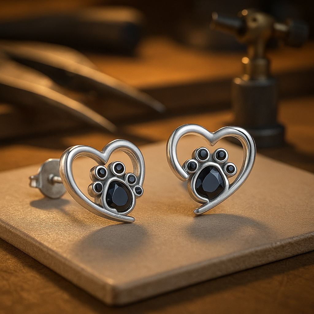 Serenity | Heart & Paw Crystal Stud Earrings