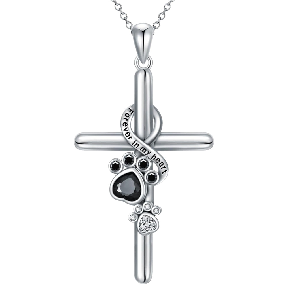 CelestiPaw | Eternal Faith | Sterling Silver Pawprint Cross Memorial Necklace