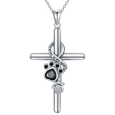 CelestiPaw | Eternal Faith | Sterling Silver Pawprint Cross Memorial Necklace